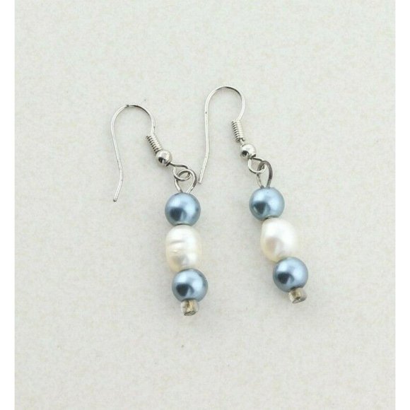 Sterling Silver White and Black Pearl Earrings Dangle Drop Earrings - Picture 7 of 7